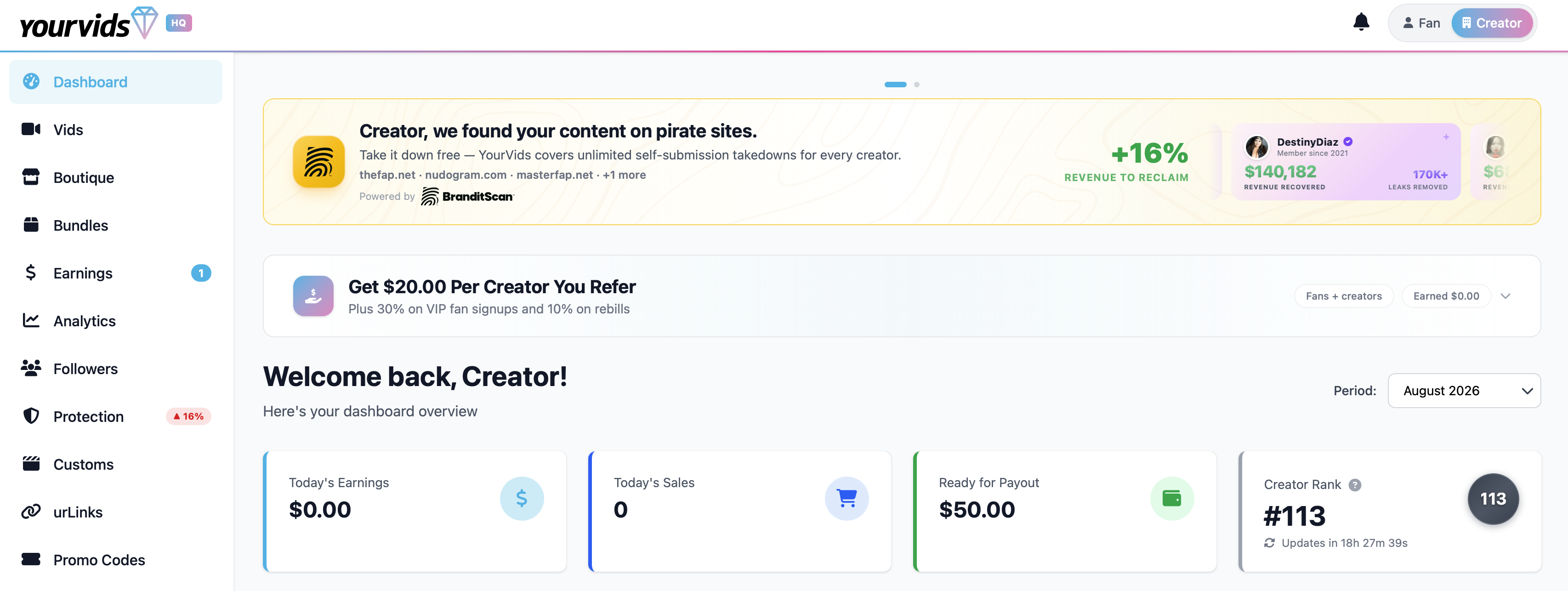 Live partner implementation — the dashboard banner