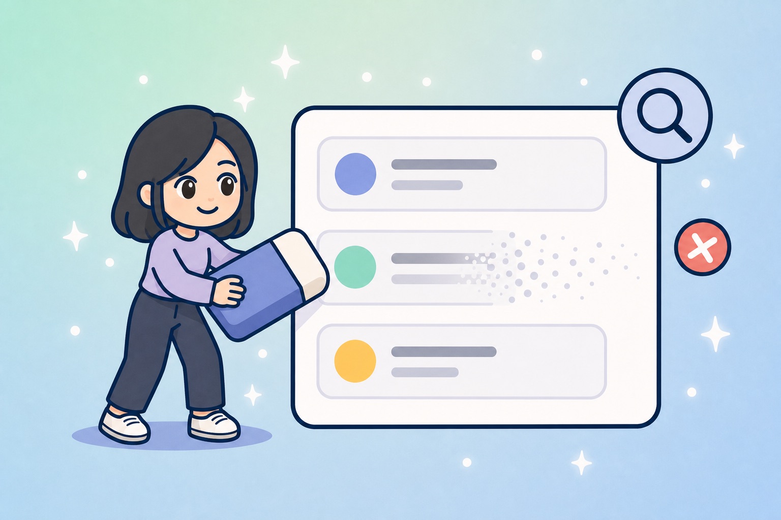 Search result being erased from a results page — delisting illustration