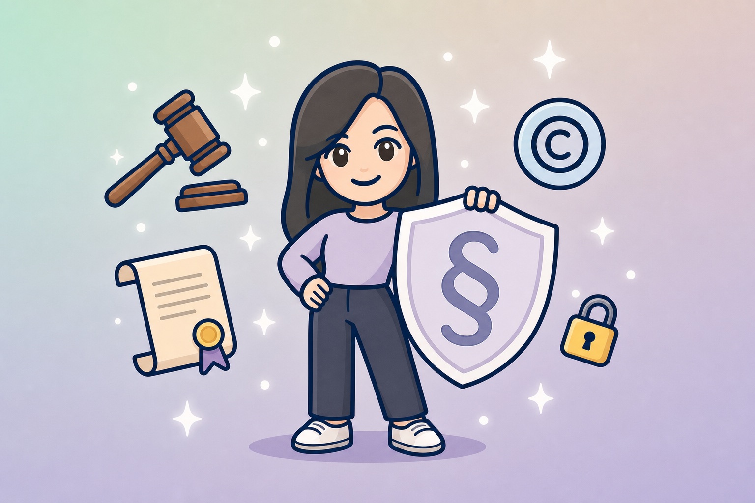 Creator protected by the DMCA — shield, gavel and copyright notice illustration