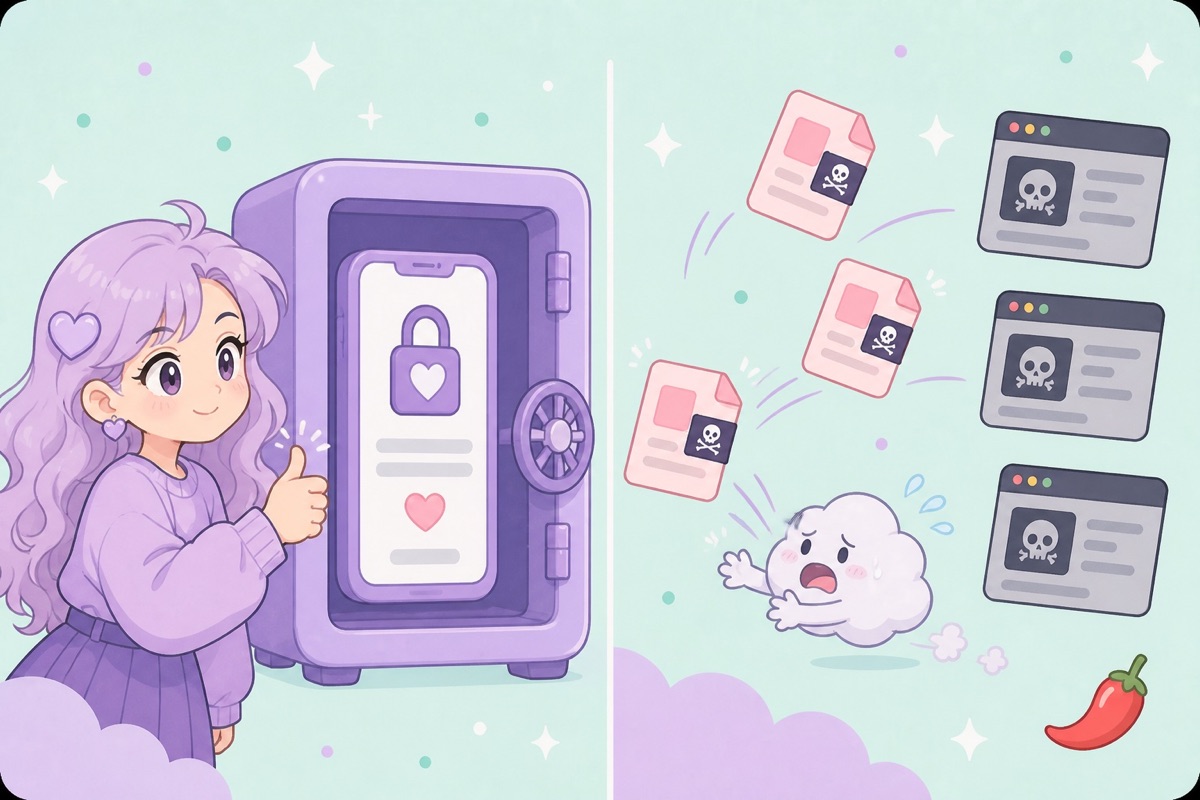 Illustration of the two halves of OnlyFans safety: the platform's locked vault versus content escaping to outside sites